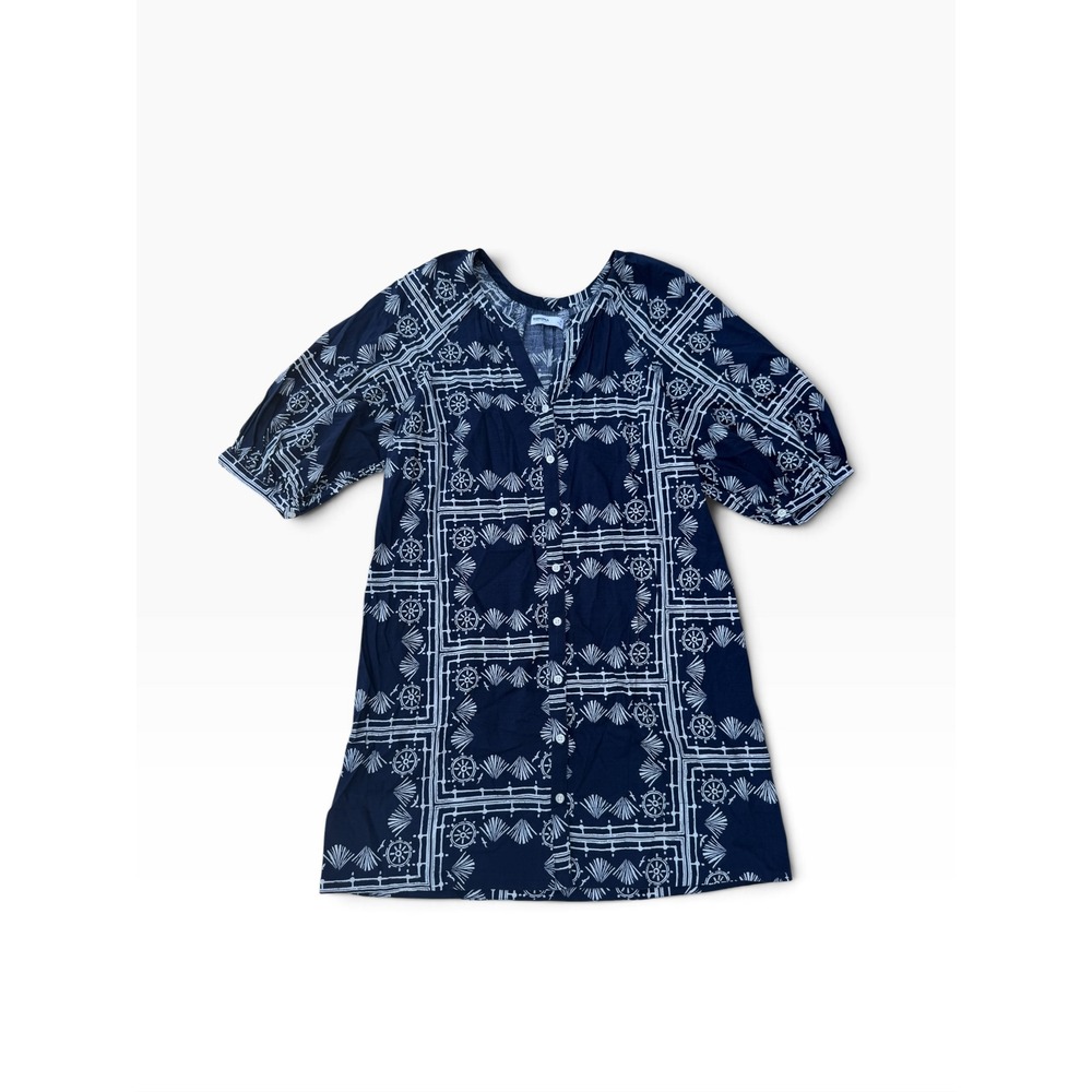 Sonoma Shirt Dress Tunic Womens Medium Navy Blue EUC Nautical Coastal Boho